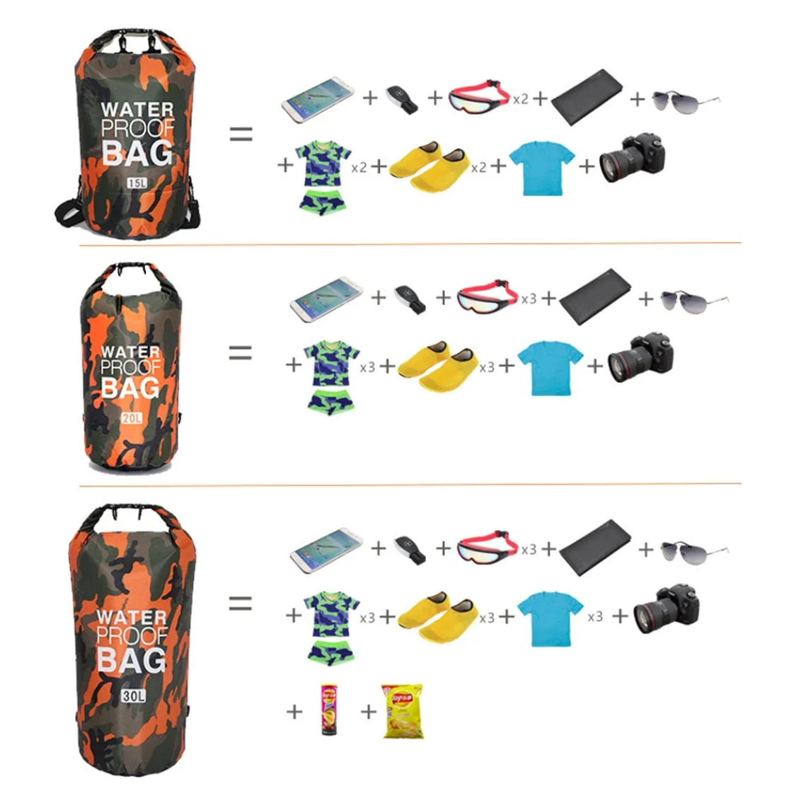 防水ドライバッグ 2L/5L/10L/15L/30L – 水に浮く＆スマートフォンも安心