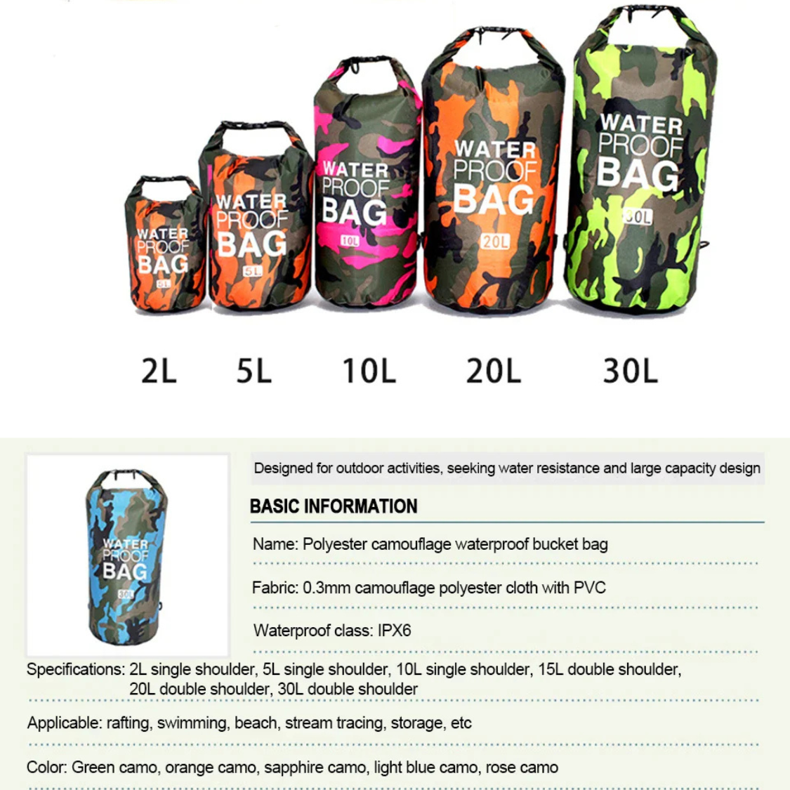 防水ドライバッグ 2L/5L/10L/15L/30L – 水に浮く＆スマートフォンも安心