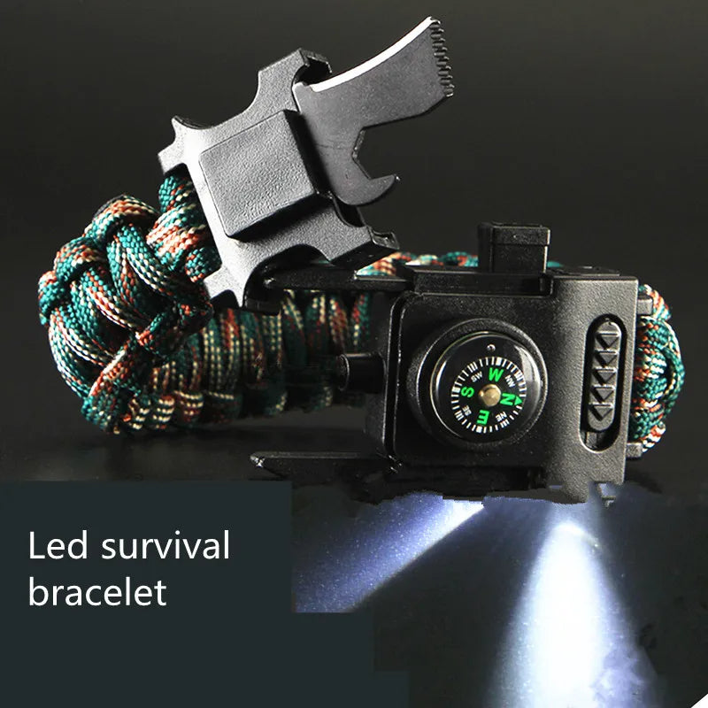 LED Paracord Survival Bracelet with Multitools & Mini Compass