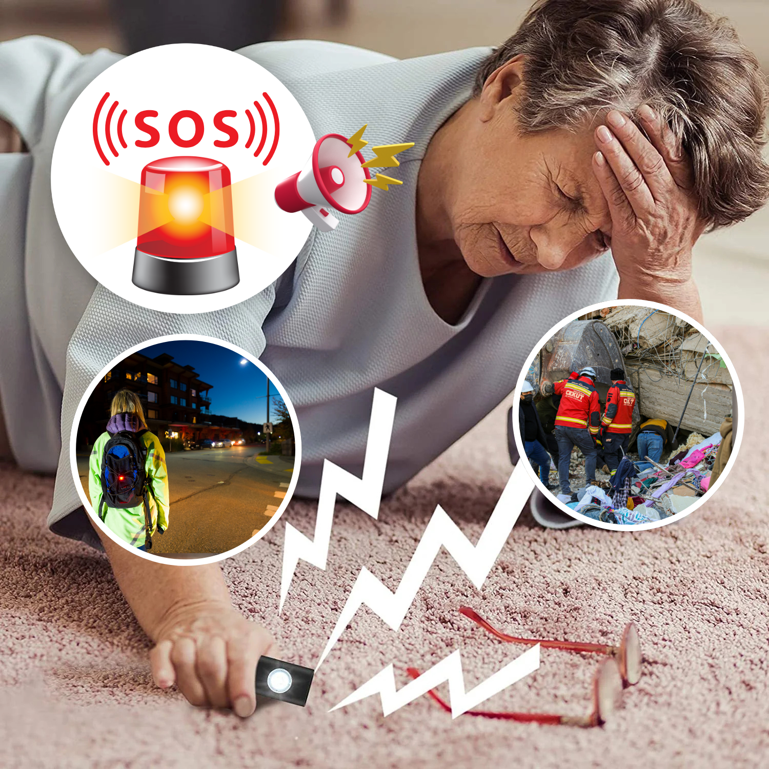 130dBの点滅ライト付きSOSアラーム - 緊急事態や地震に即座に警報