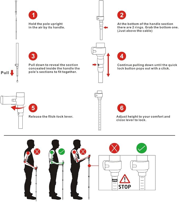 全地形対応カーボンファイバートレッキングポール - 滑り止め、超軽量ギア
